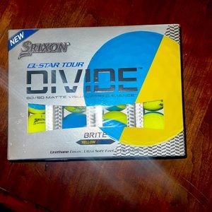 Srixon brute yellow and blue golf balls silver packaging 12-pack